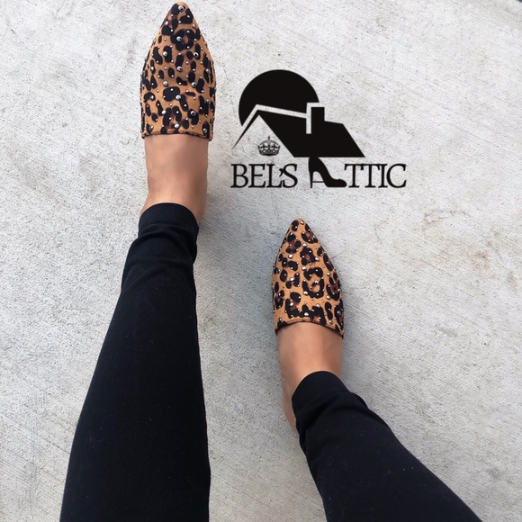 LAST 1♥️Leopard Animal Print Pointed Mule Flats - Picture 3 of 8
